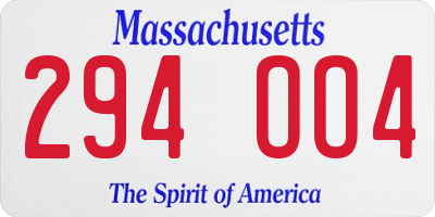 MA license plate 294OO4
