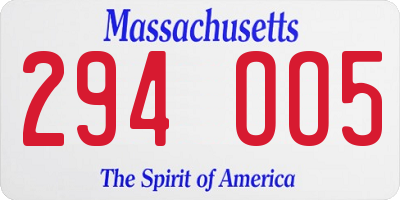 MA license plate 294OO5