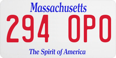 MA license plate 294OP0