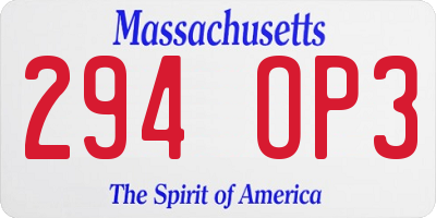 MA license plate 294OP3