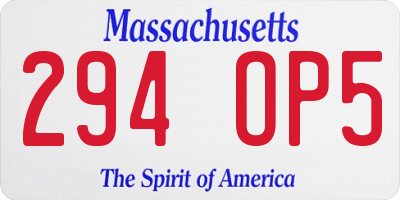 MA license plate 294OP5