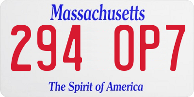 MA license plate 294OP7