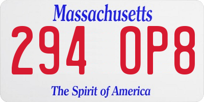 MA license plate 294OP8