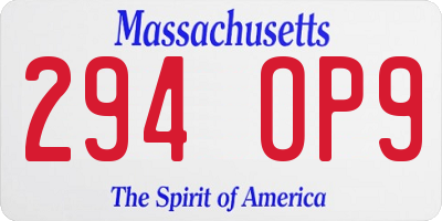 MA license plate 294OP9