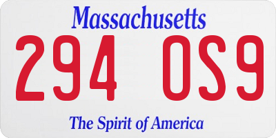 MA license plate 294OS9