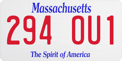 MA license plate 294OU1