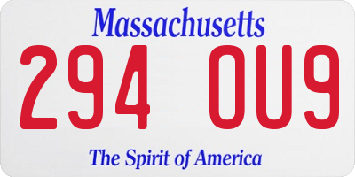 MA license plate 294OU9