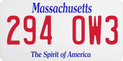 MA license plate 294OW3
