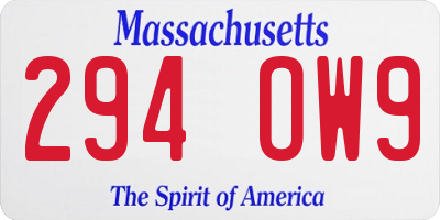 MA license plate 294OW9