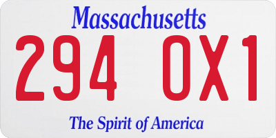MA license plate 294OX1