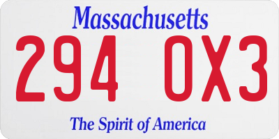 MA license plate 294OX3