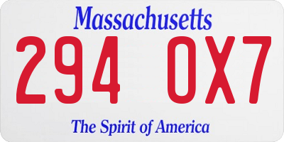 MA license plate 294OX7