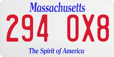 MA license plate 294OX8