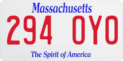 MA license plate 294OY0