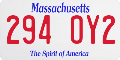 MA license plate 294OY2
