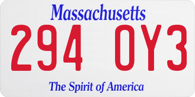 MA license plate 294OY3