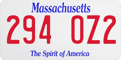 MA license plate 294OZ2