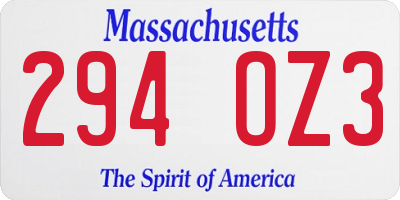 MA license plate 294OZ3