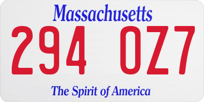 MA license plate 294OZ7
