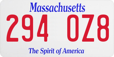 MA license plate 294OZ8