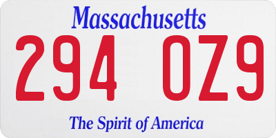 MA license plate 294OZ9