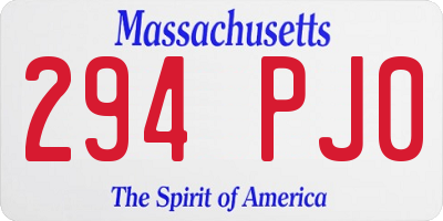 MA license plate 294PJ0