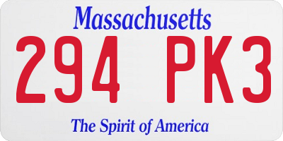 MA license plate 294PK3
