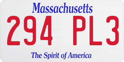 MA license plate 294PL3