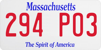 MA license plate 294PO3