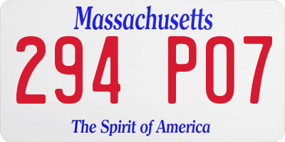 MA license plate 294PO7
