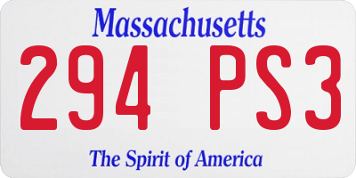 MA license plate 294PS3