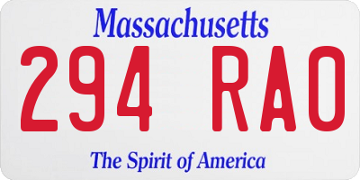 MA license plate 294RA0