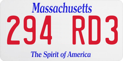 MA license plate 294RD3