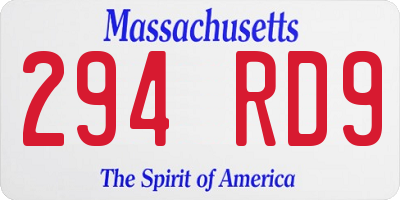 MA license plate 294RD9