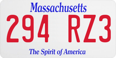 MA license plate 294RZ3