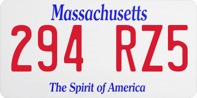 MA license plate 294RZ5