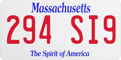 MA license plate 294SI9