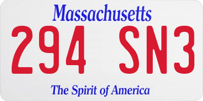 MA license plate 294SN3