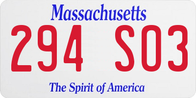 MA license plate 294SO3
