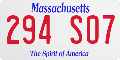 MA license plate 294SO7