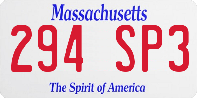 MA license plate 294SP3