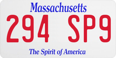 MA license plate 294SP9