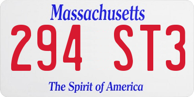 MA license plate 294ST3