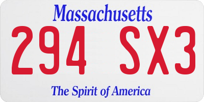 MA license plate 294SX3