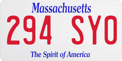 MA license plate 294SY0