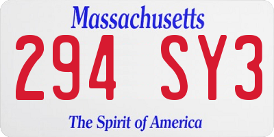 MA license plate 294SY3