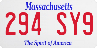 MA license plate 294SY9