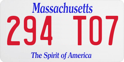 MA license plate 294TO7