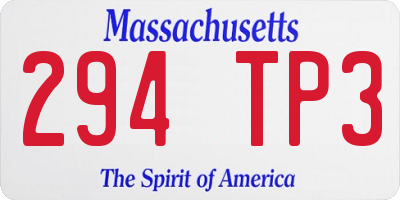 MA license plate 294TP3