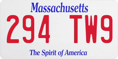MA license plate 294TW9